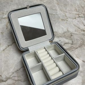 Jewelry Zip Travel Gray Keeper With a Mirror and Gold  Zipper 🪞